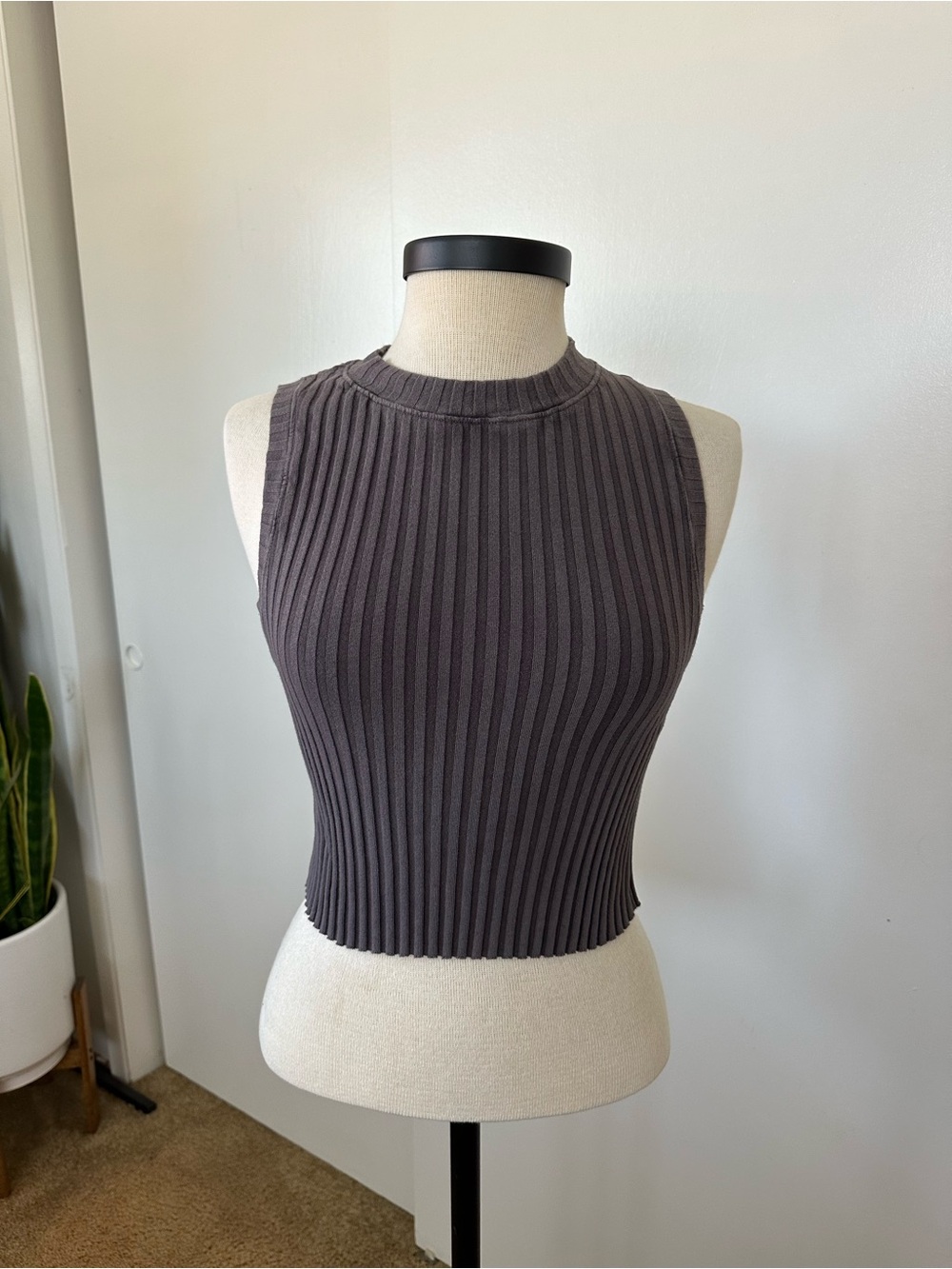 aerie Ribbed Cropped Tank Top - Charcoal